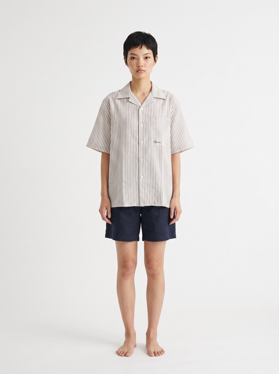 Bronze Stripe Yarn-Dyed Cotton Cuban Collar Shirt