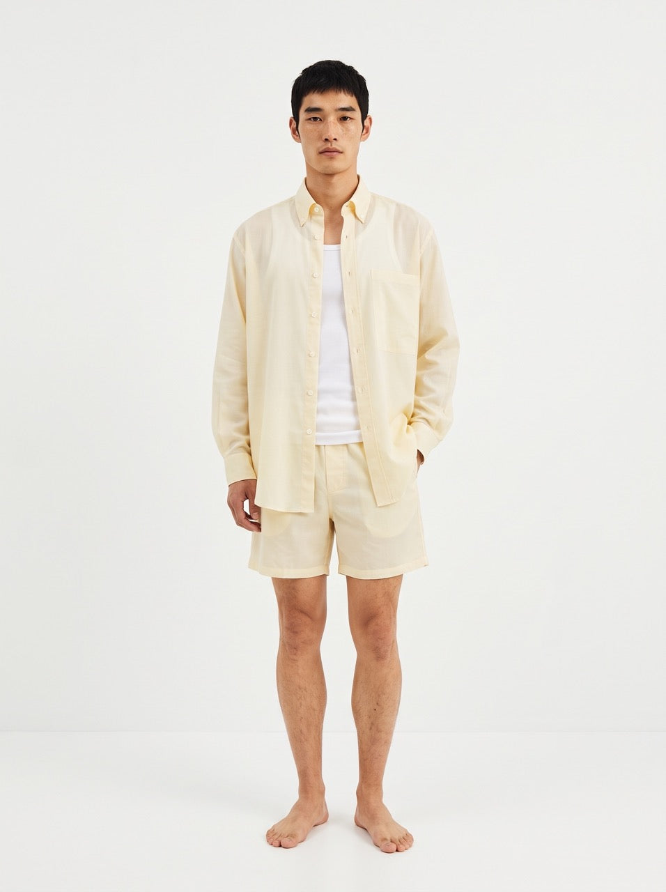 Solid Ivory Cashmere-Silk Button-Down Shirt