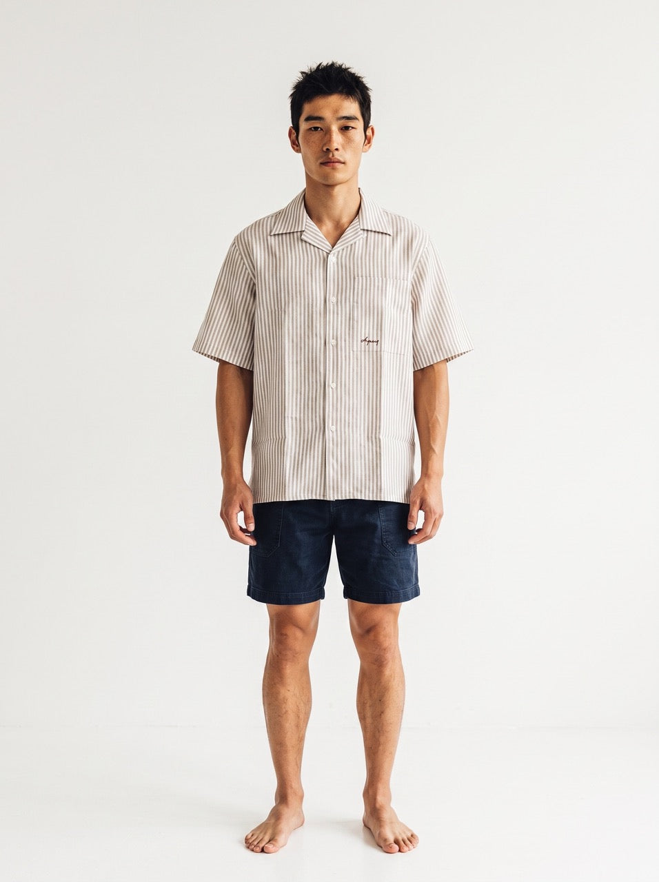 Bronze Stripe Yarn-Dyed Cotton Cuban Collar Shirt