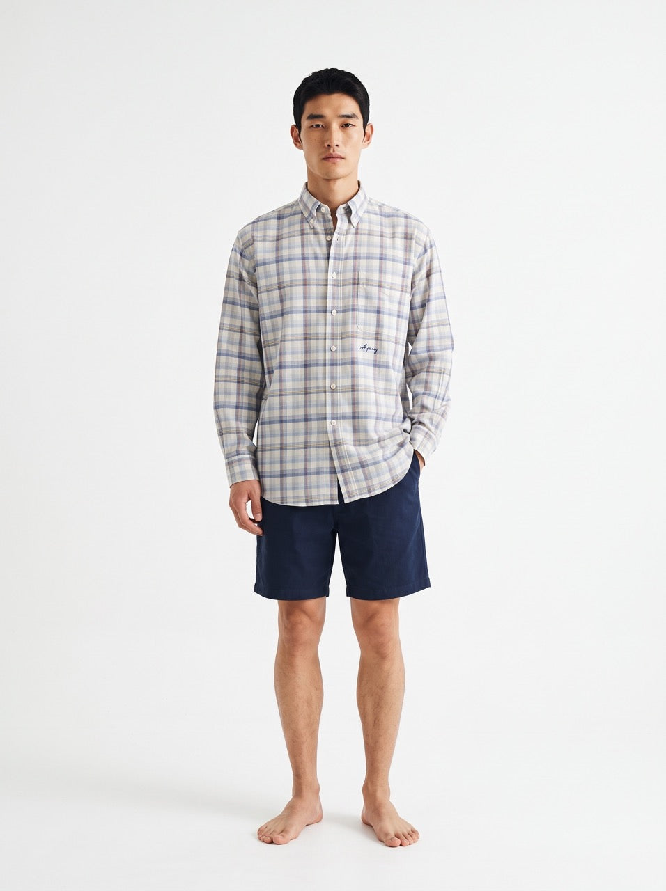 Blue Check Cotton Button-Down Shirt
