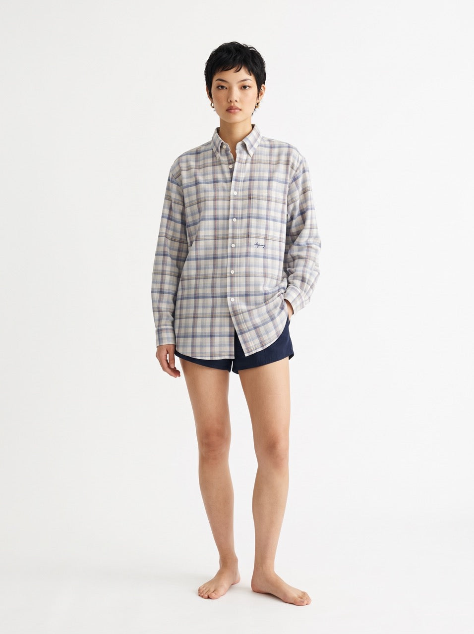 Blue Check Cotton Button-Down Shirt