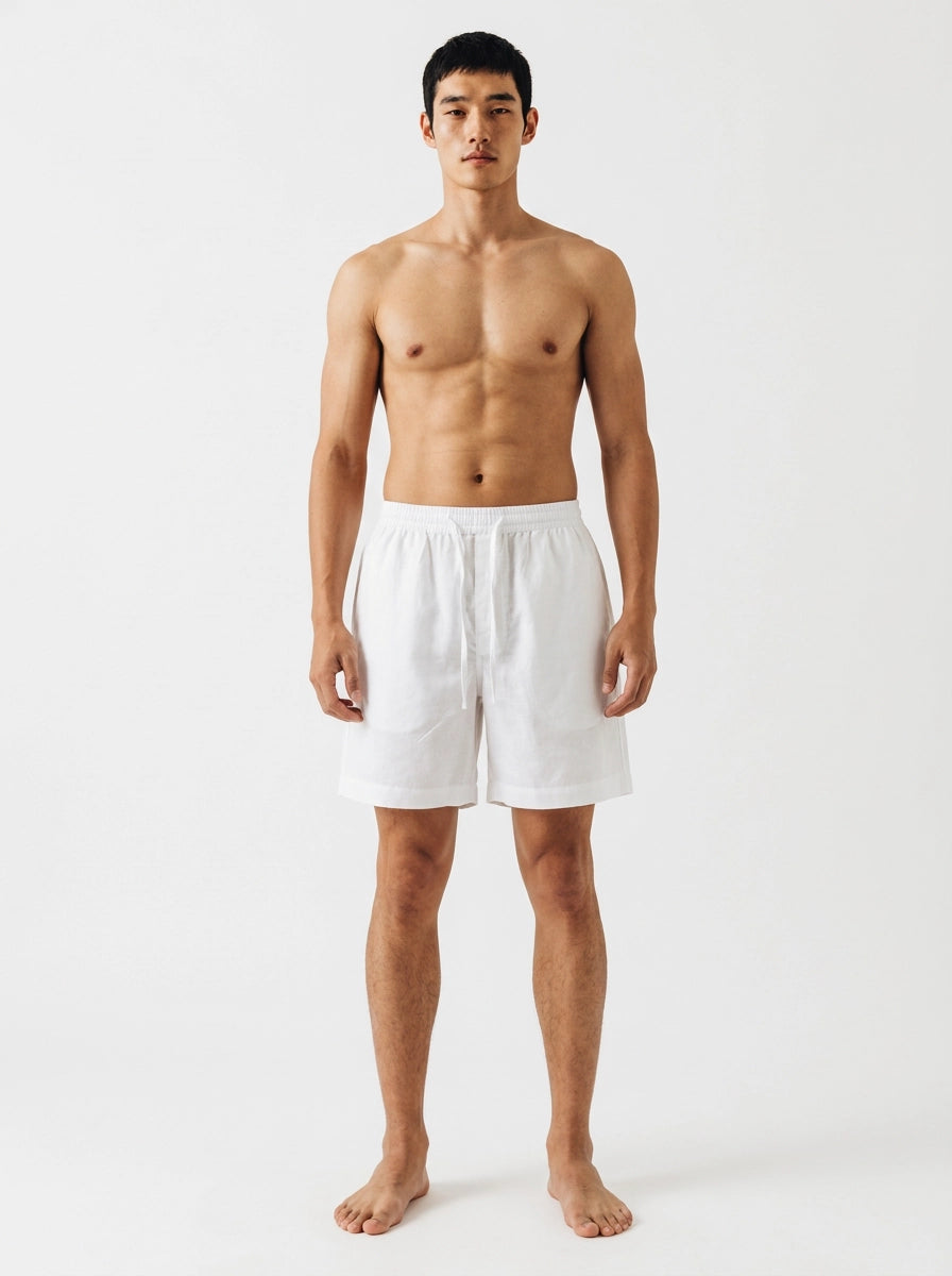 White Cotton Linen Shorts