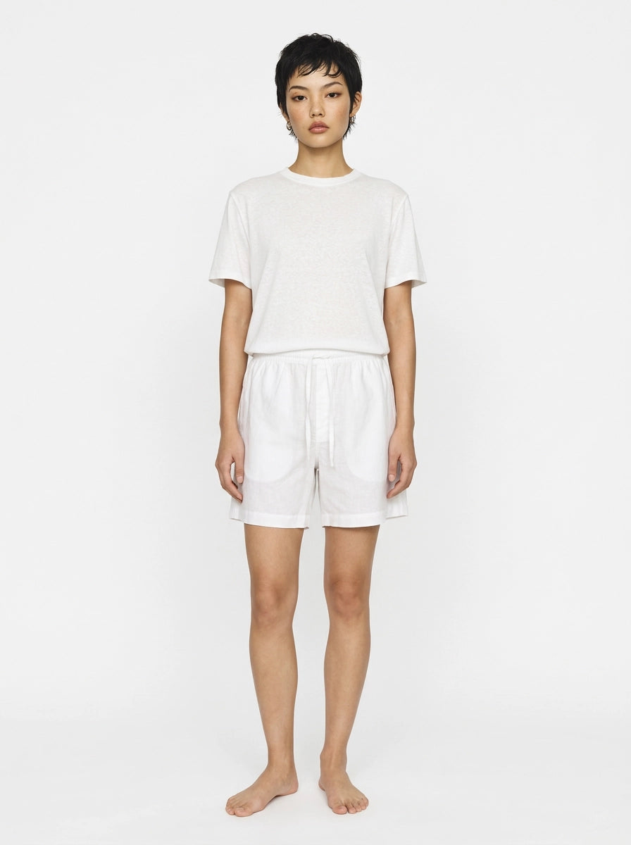 White Cotton Linen Shorts