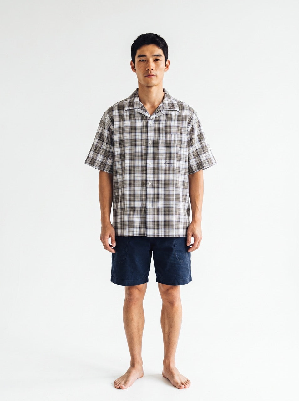 Brown Plaid Cotton Cuban Collar Shirt