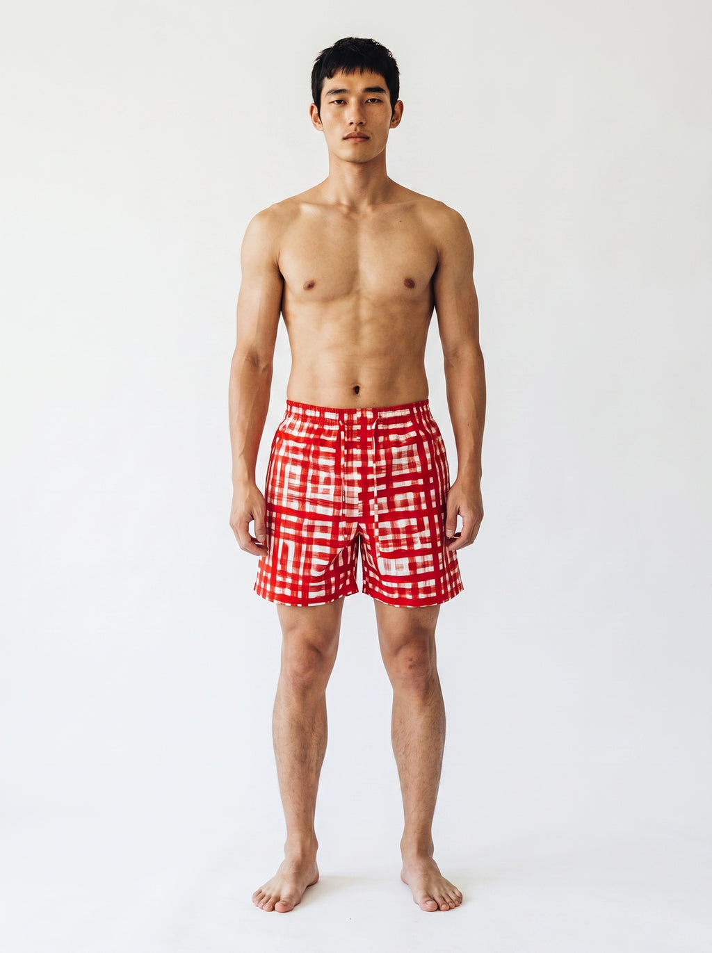 Red Check Print Cotton Shorts