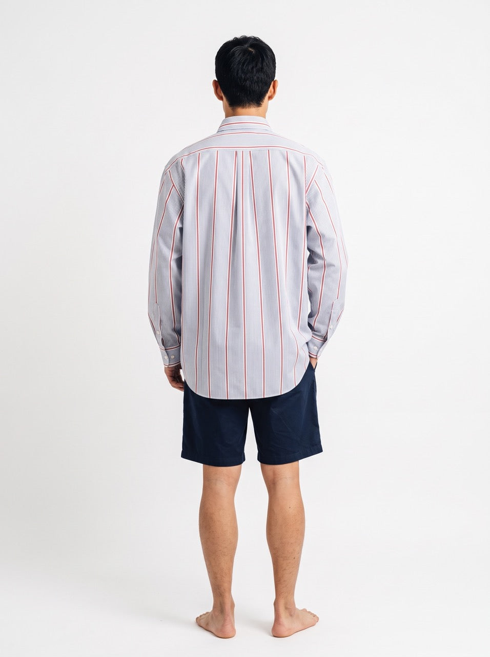 Blue, White & Red Yarn-Dyed Cotton Stripe Button-Down Shirt