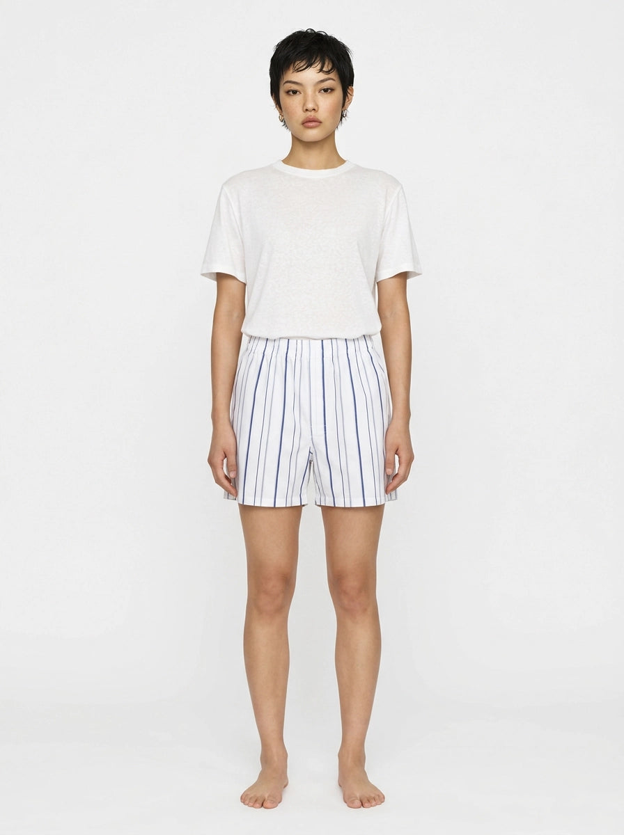 White & Navy Stripe Cotton Boxer Shorts