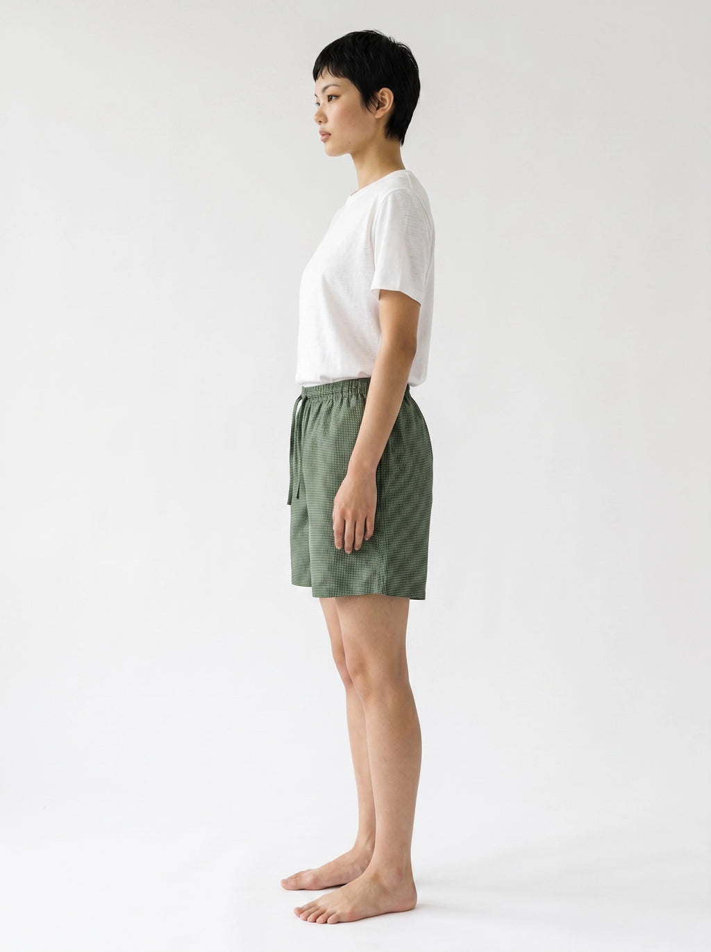 Olive Micro Print Cotton Silk Shorts