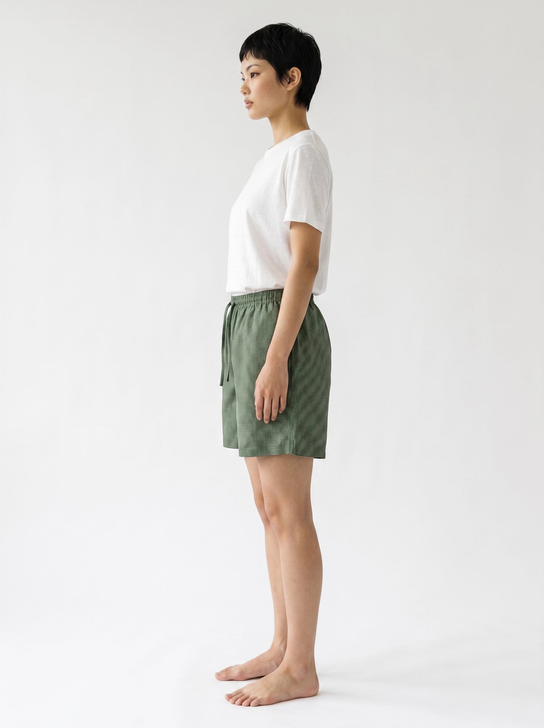 Olive Micro Print Cotton Silk Shorts