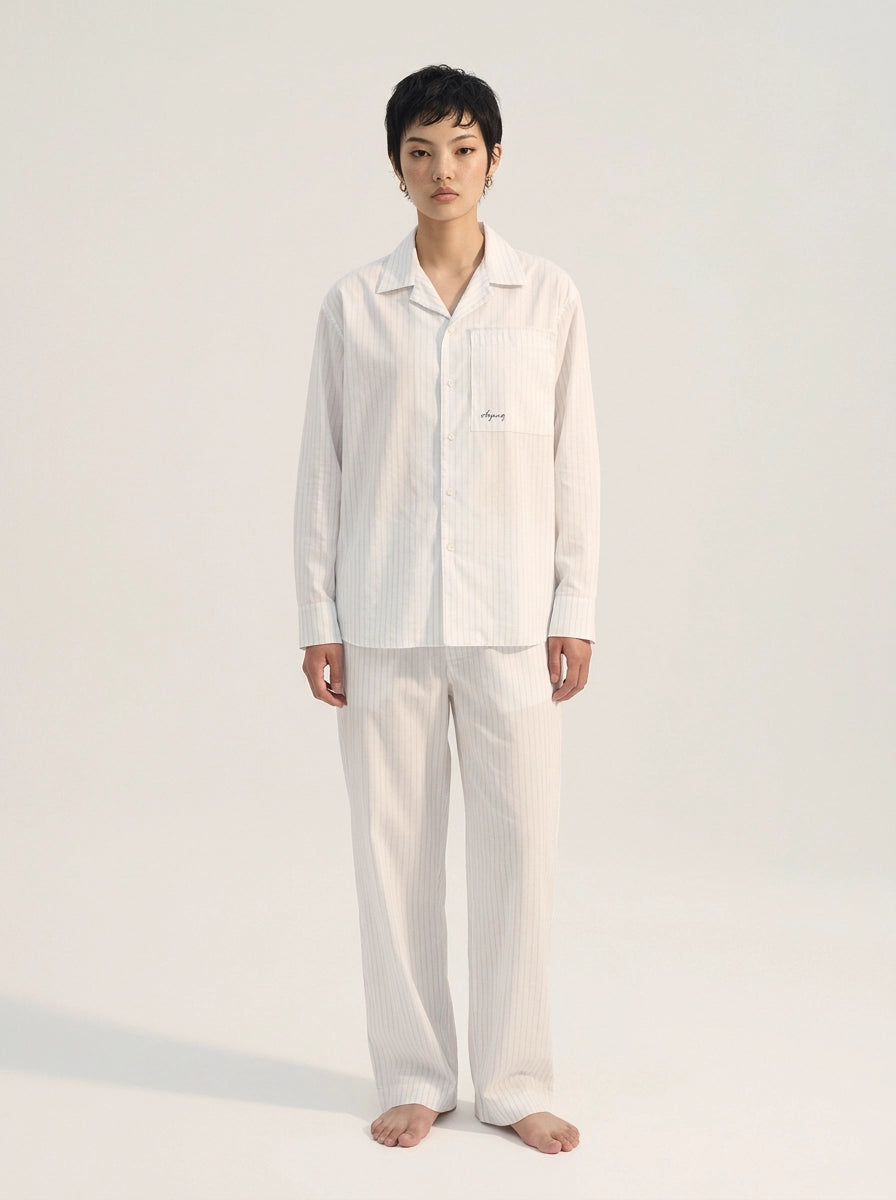 White & Light Blue Striped Cotton Shirt