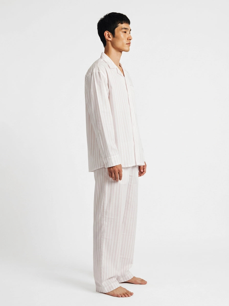 White & Red Fine Stripe Cotton Shirt