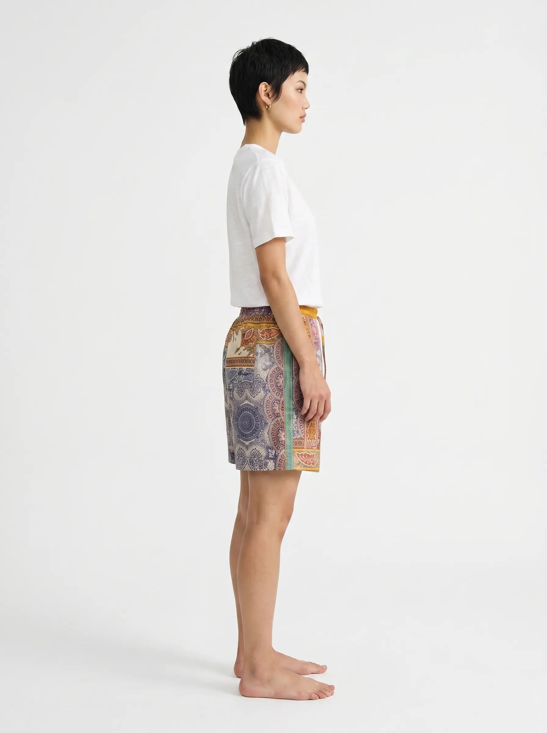 Mediterranean Print Linen Shorts