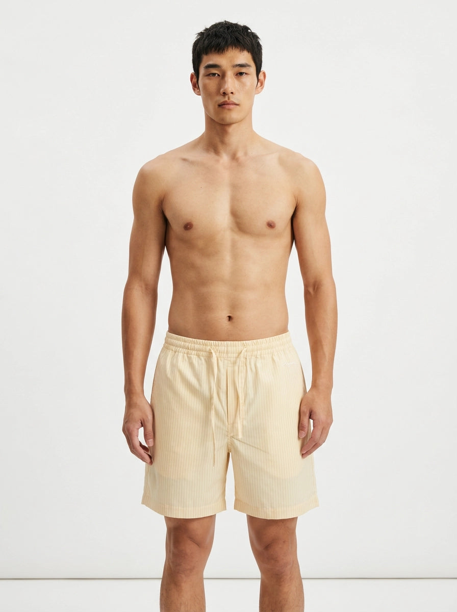 Beige Pinstripe Cotton Shorts