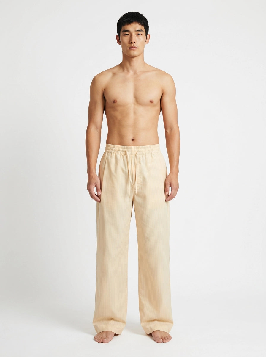 Beige Pinstripe Cotton Lounge Trousers