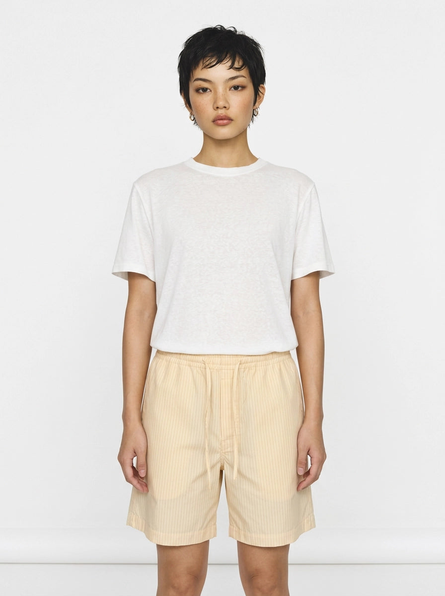 Beige Pinstripe Cotton Shorts