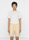 Beige Pinstripe Cotton Shorts
