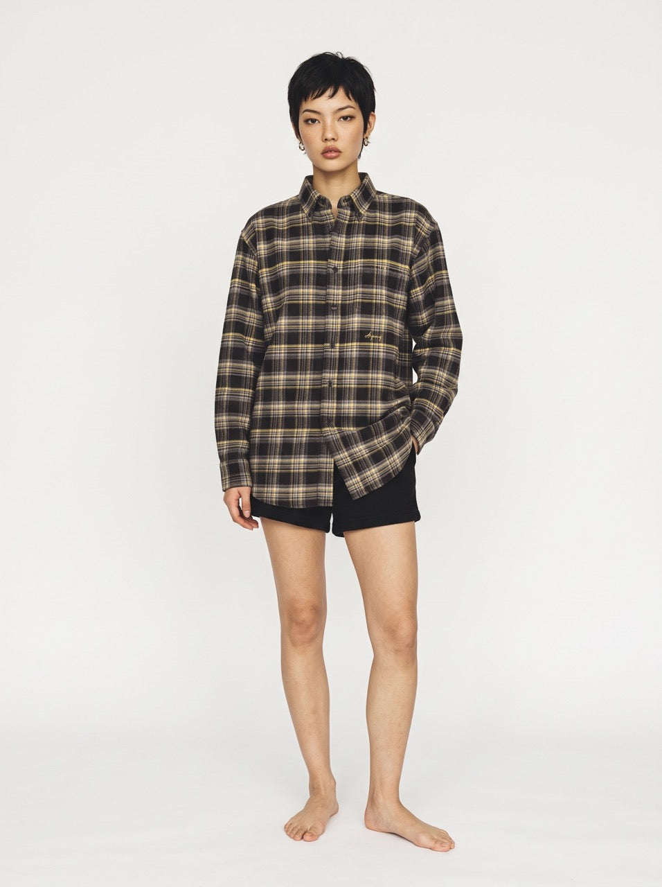 Grey, Mustard & Black Yarn-Dyed Cotton Check Button-Down Shirt