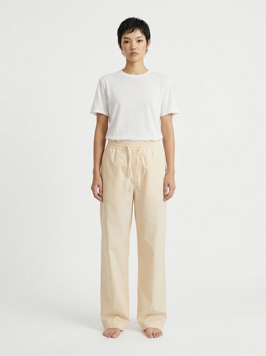 Beige Pinstripe Cotton Lounge Trousers