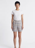 Blue & Beige Plaid Cotton Shorts