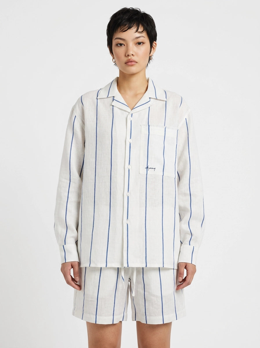 White & Blue Striped Linen Shirt