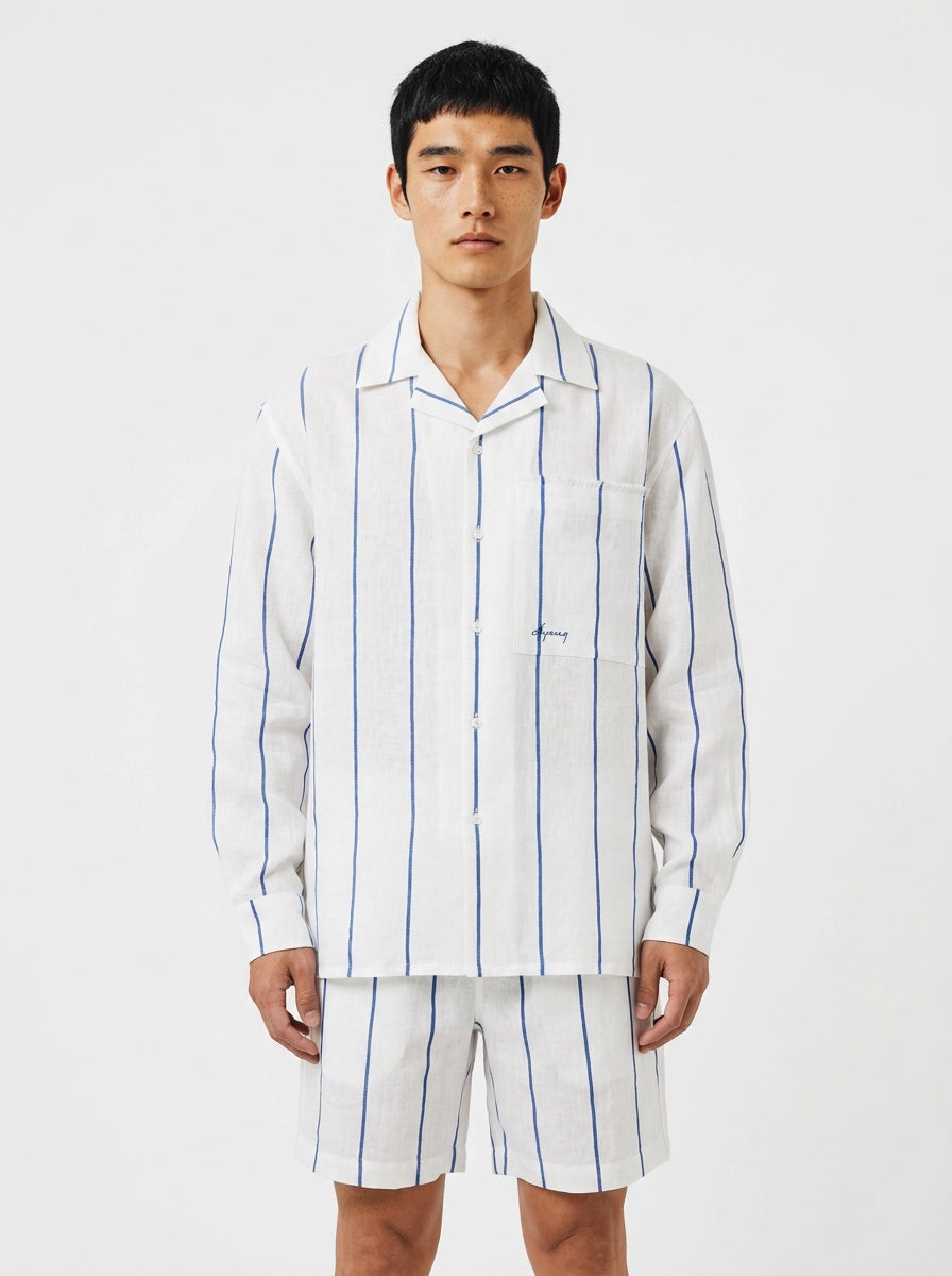 White & Blue Striped Linen Shirt
