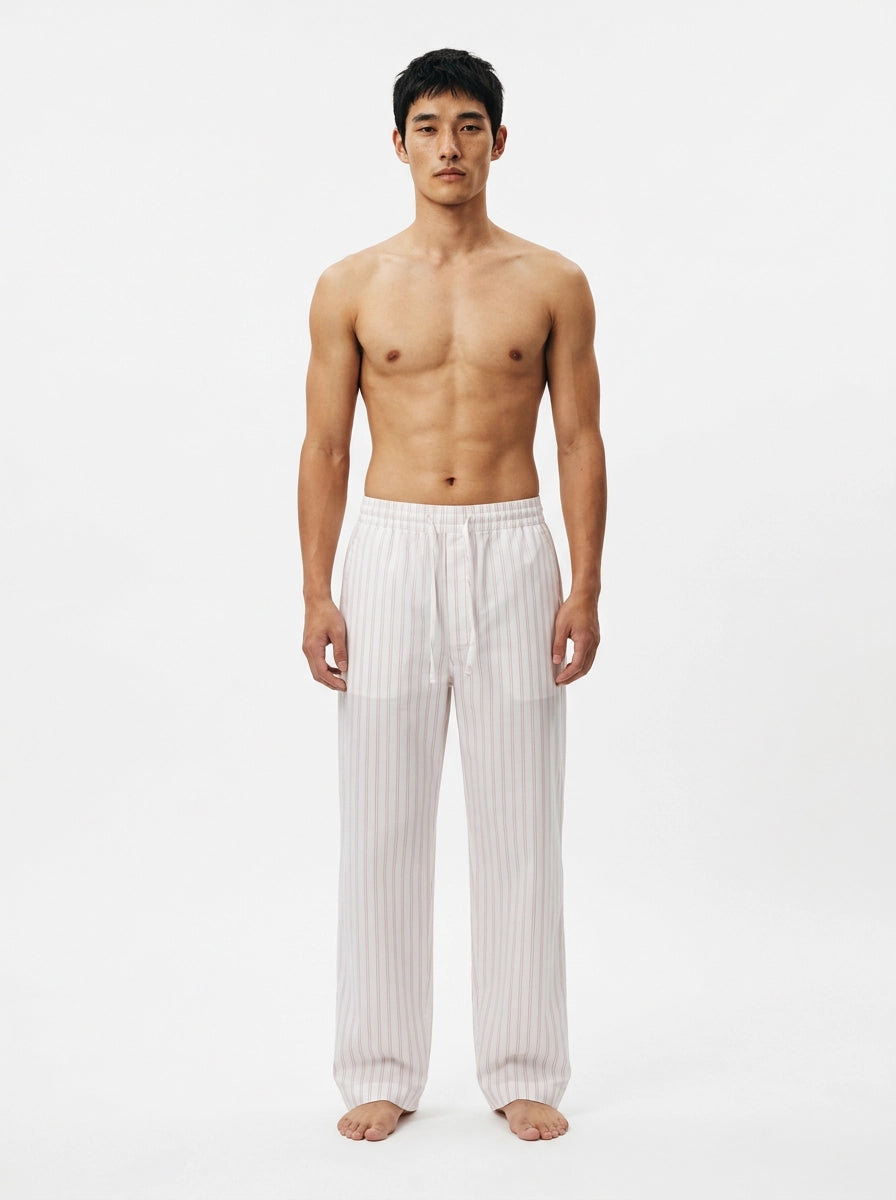White & Red Fine Stripe Cotton Lounge Trousers