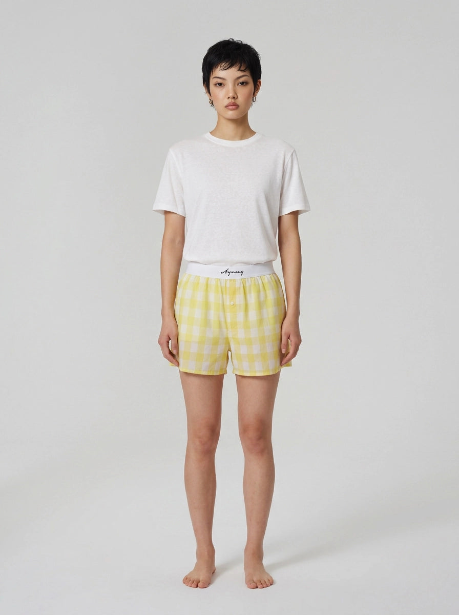 Lemon Gingham Cotton Boxers