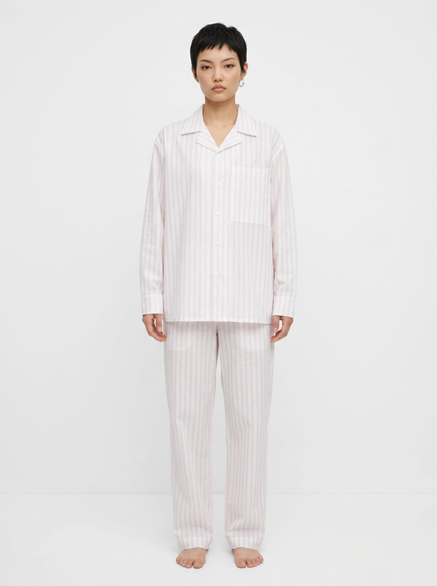 White & Red Fine Stripe Cotton Shirt