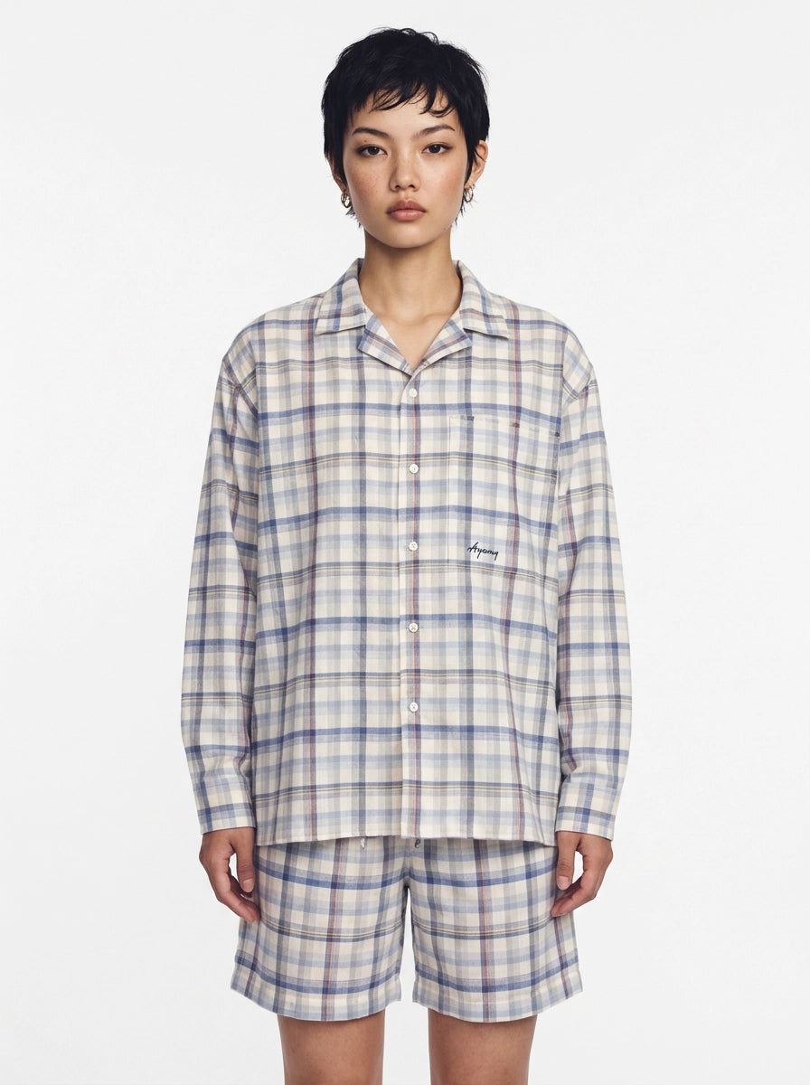 Blue & Beige Plaid Cotton Shirt