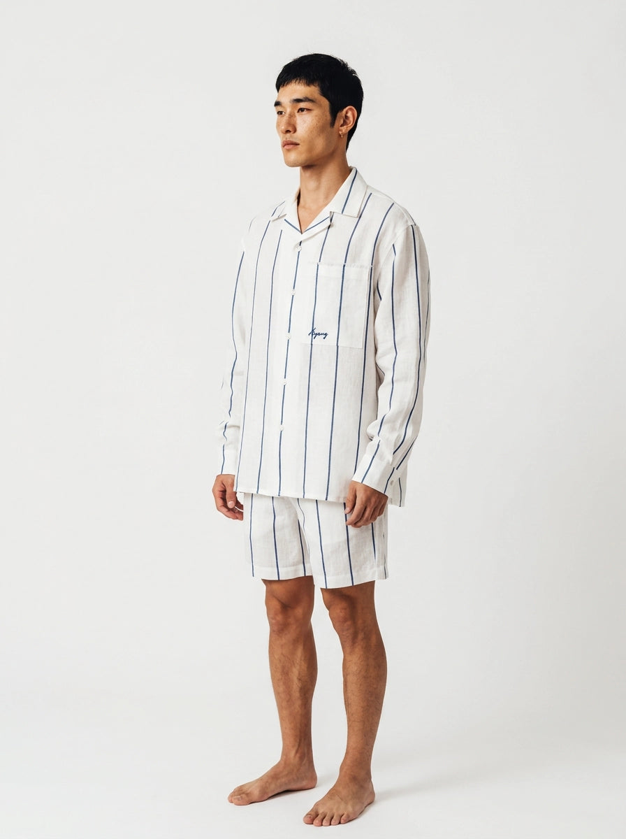 White & Blue Striped Linen Shirt