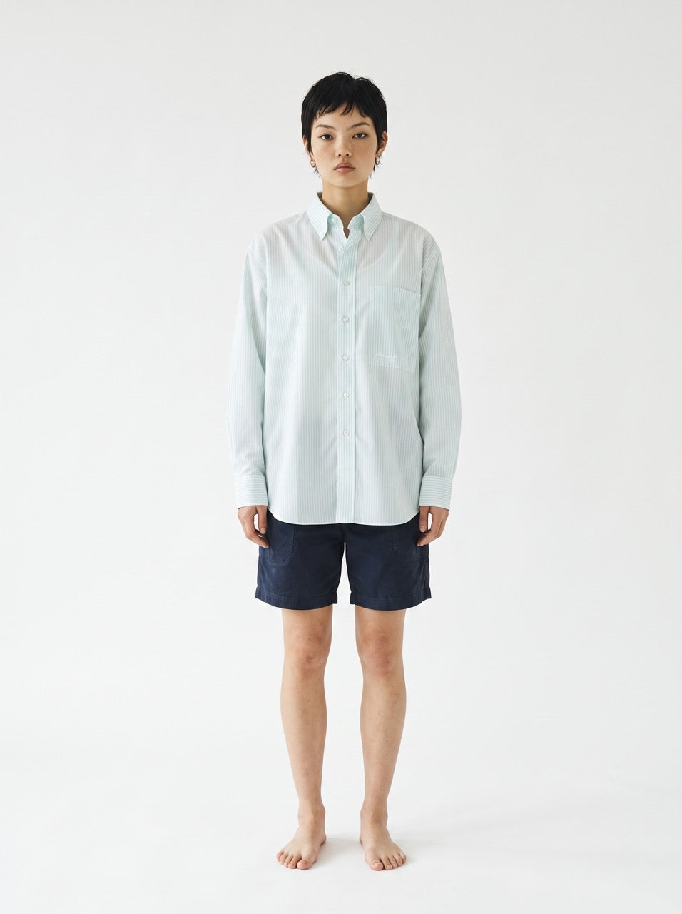 Mint Stripe Yarn-Dyed Cotton Button-Down Shirt