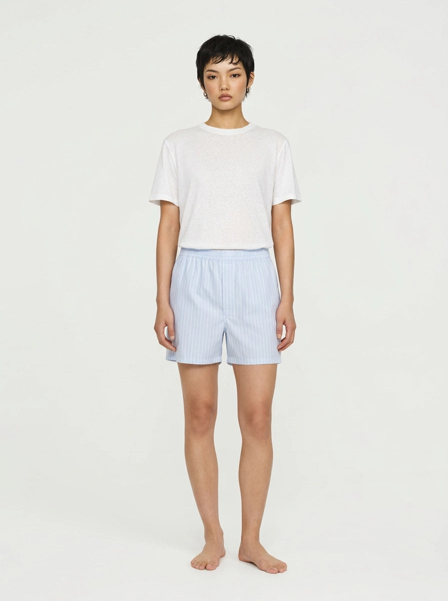 Sky Herringbone Cotton Boxer Shorts