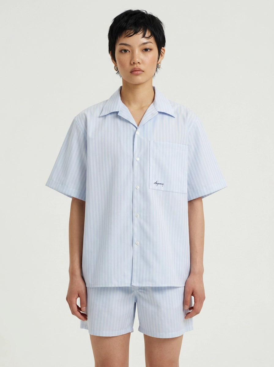 Sky Herringbone Cotton Shirt