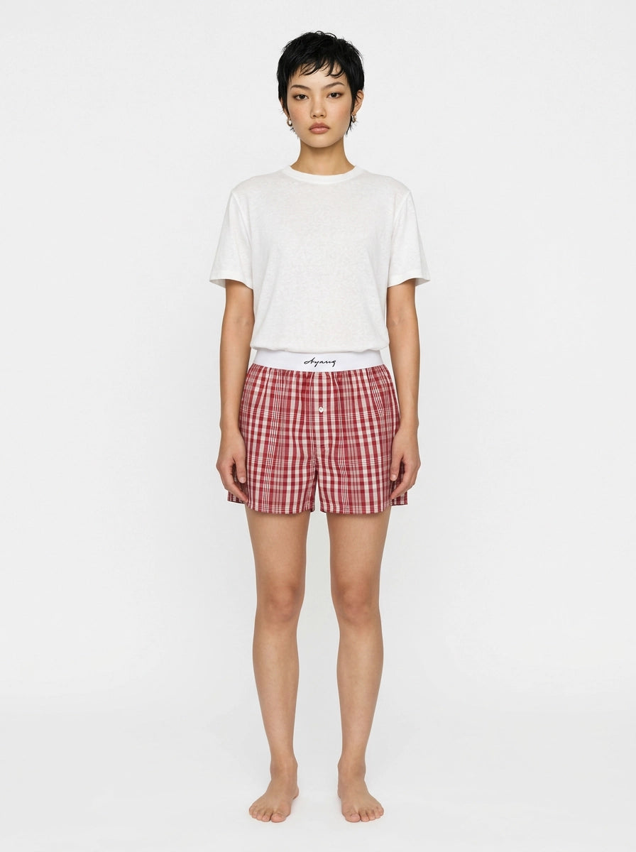 Coral Check Cotton Boxers
