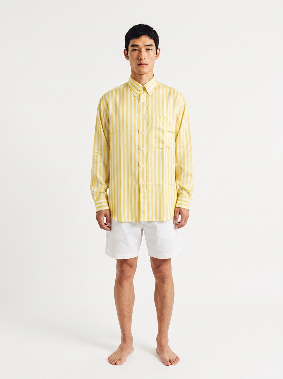 Yellow Stripe Silk Button-Down Shirt