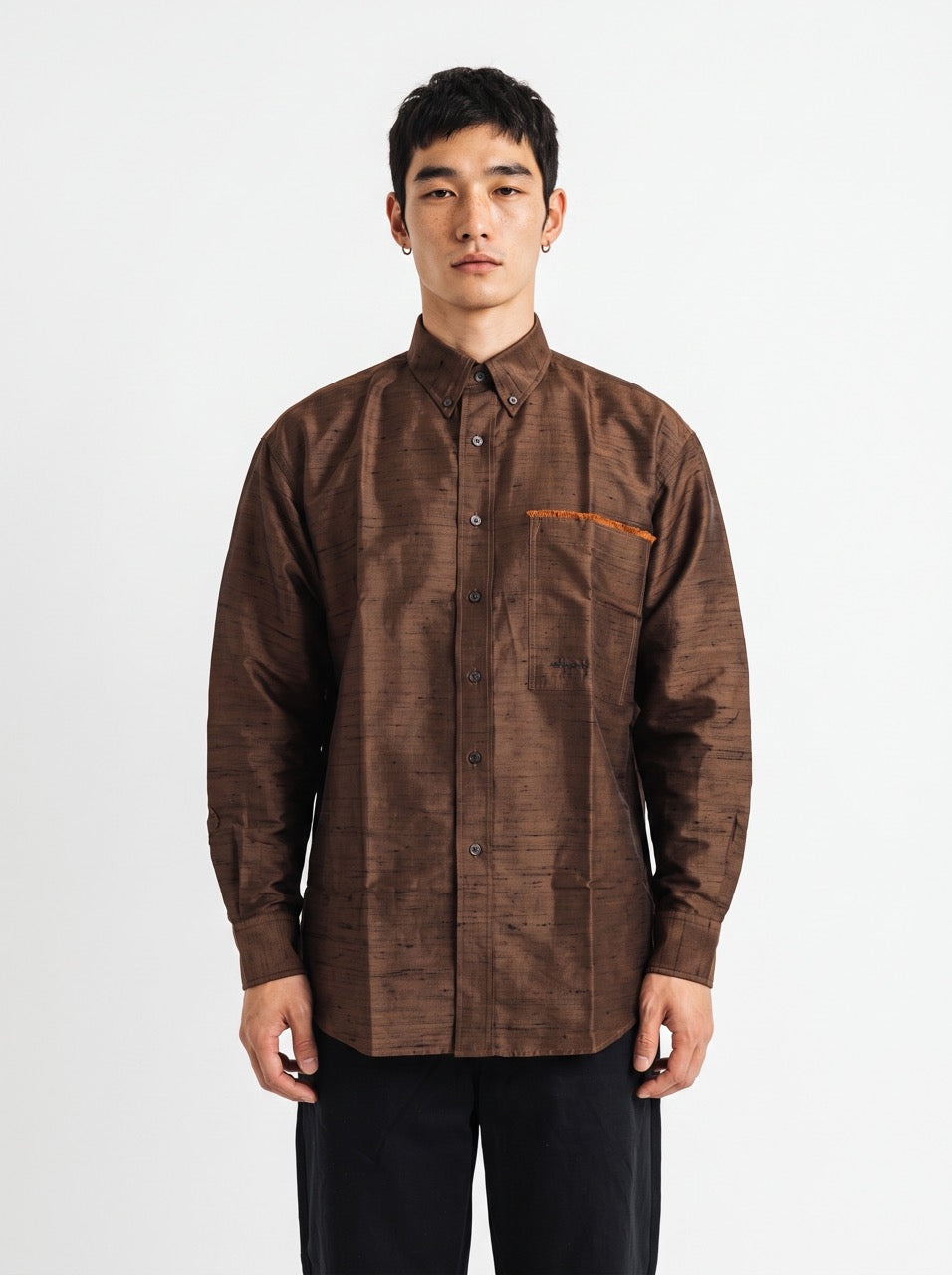 Chocolate Brown Silk Button-Down Shirt