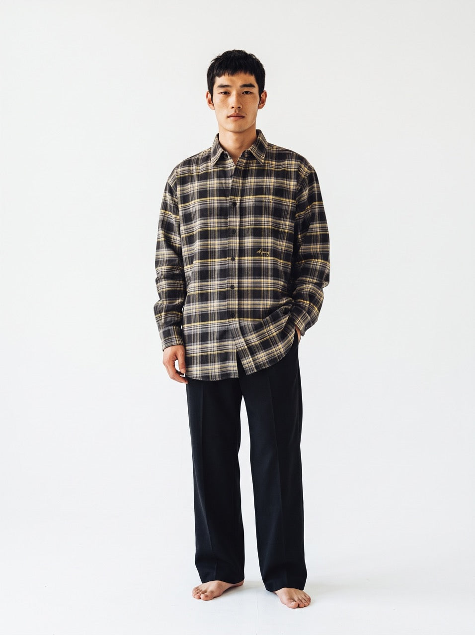 Grey, Mustard & Black Yarn-Dyed Cotton Check Button-Down Shirt
