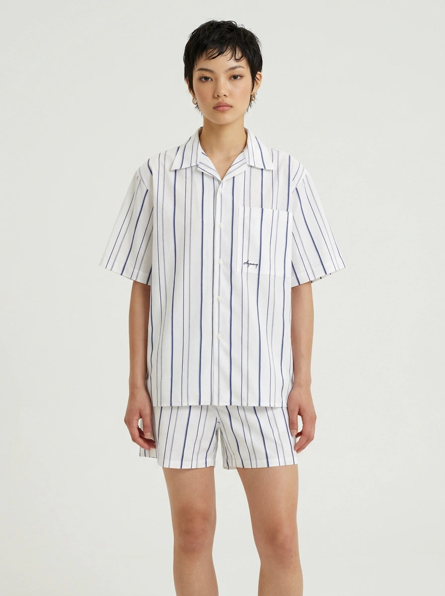 White & Navy Stripe Cotton Shirt