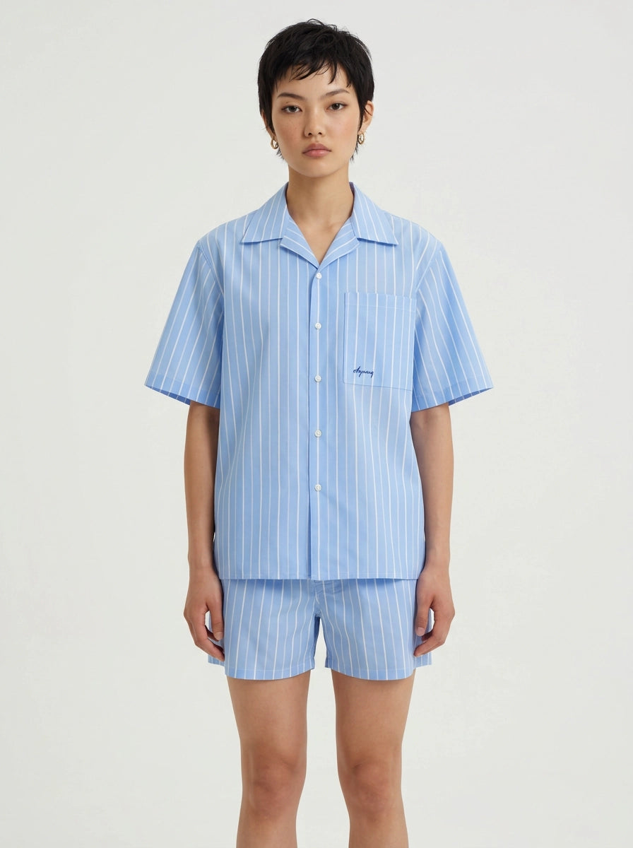 Sky Blue Tencel Stripe Cotton Shirt