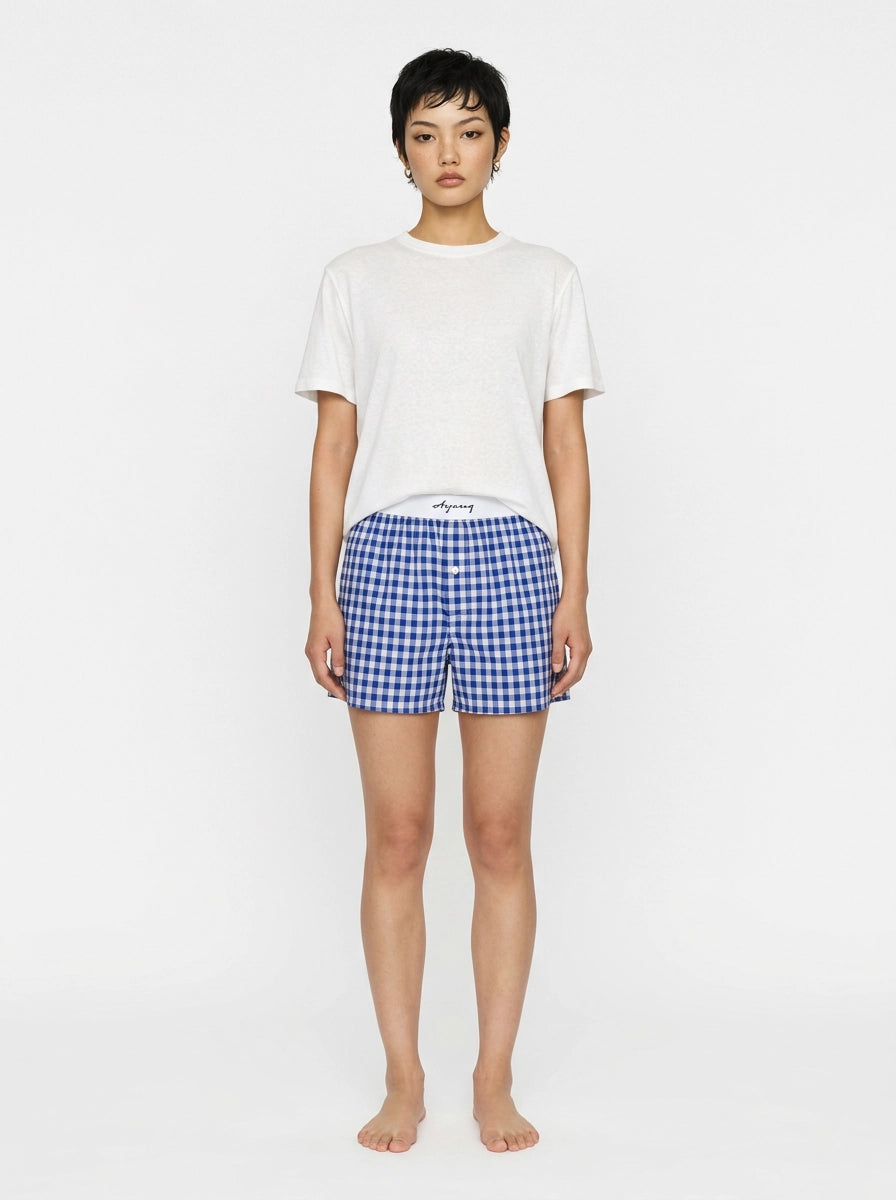 Blue Gingham Cotton Boxers