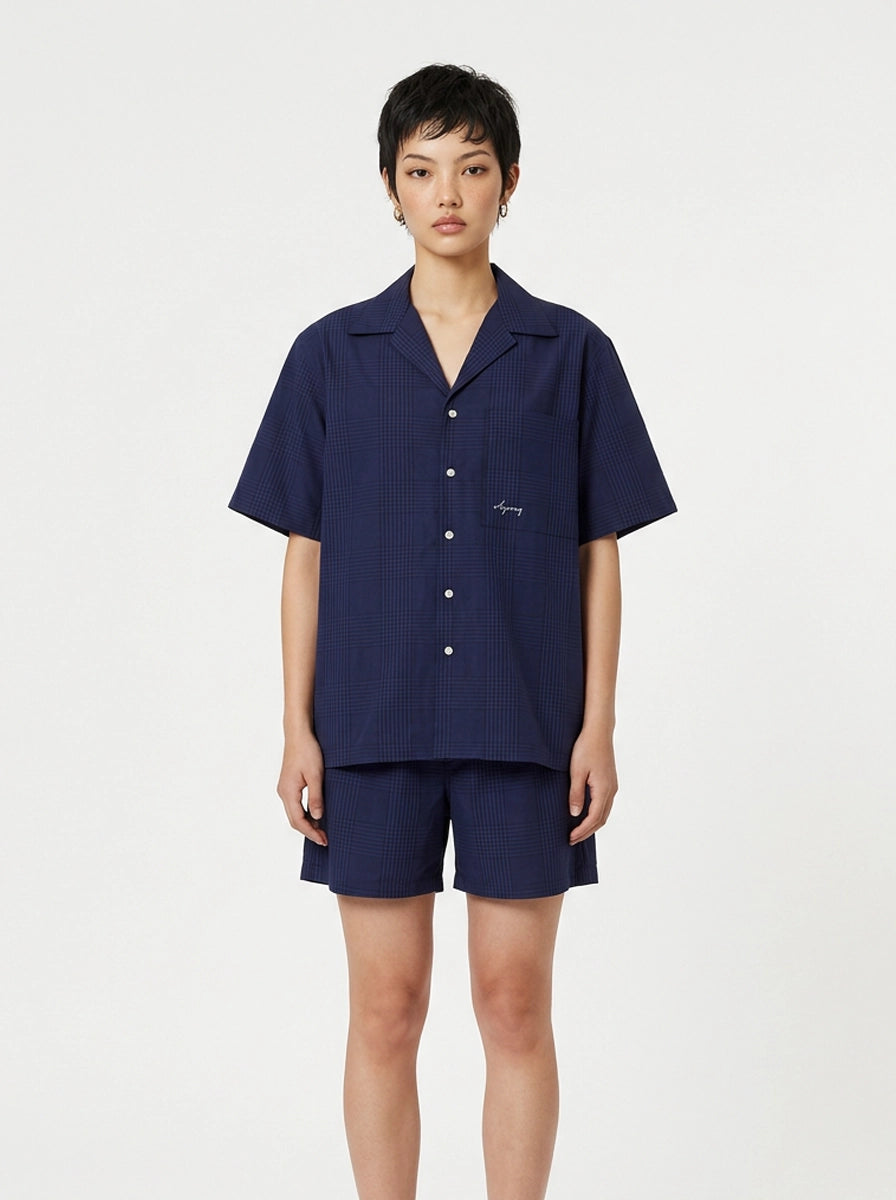 Navy Houndstooth Cotton Shirt