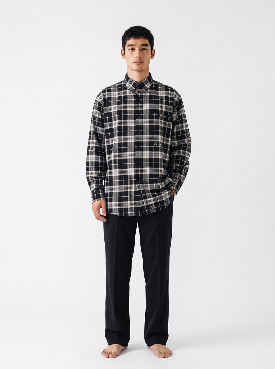 Black & White Yarn-Dyed Cotton Check Button-Down Shirt