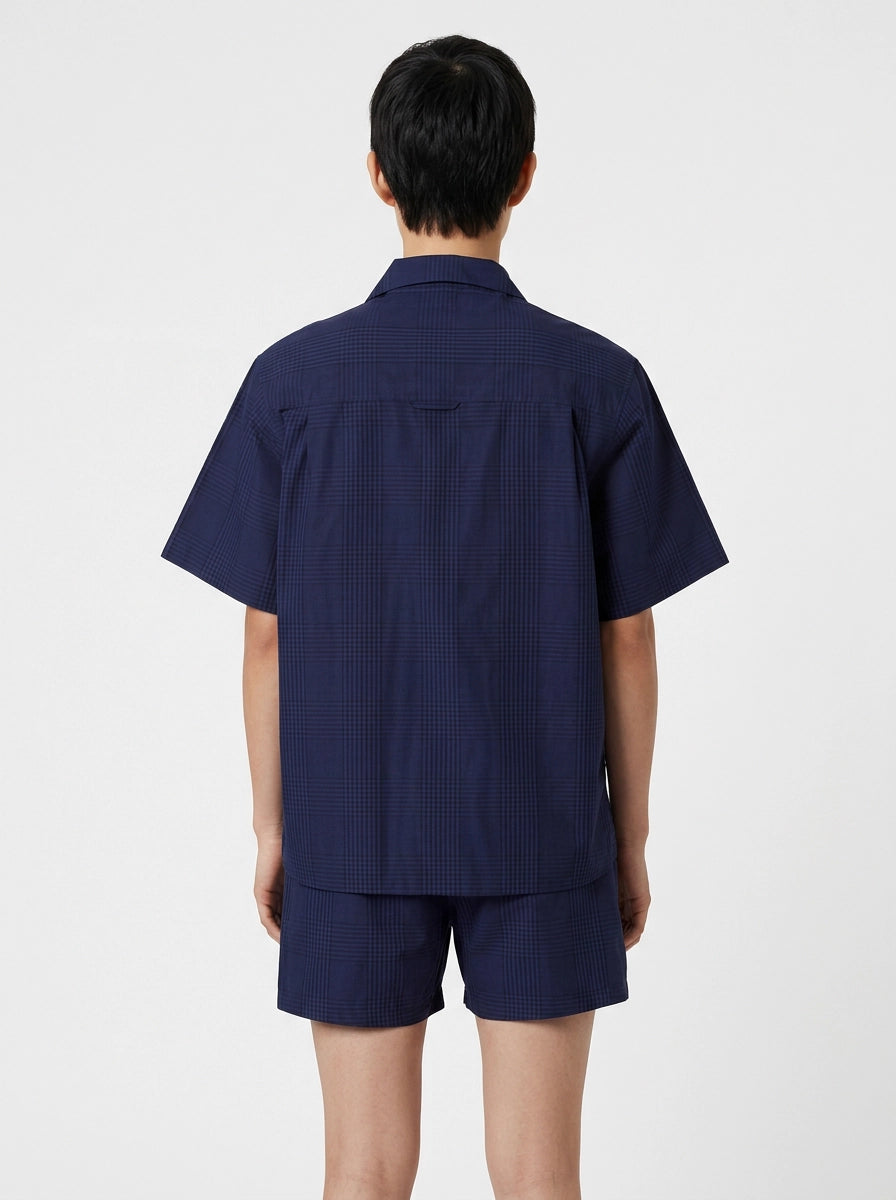Navy Houndstooth Cotton Shirt