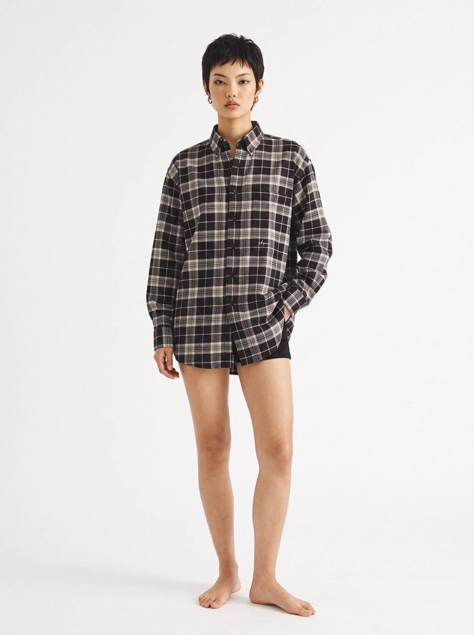 Black & White Yarn-Dyed Cotton Check Button-Down Shirt