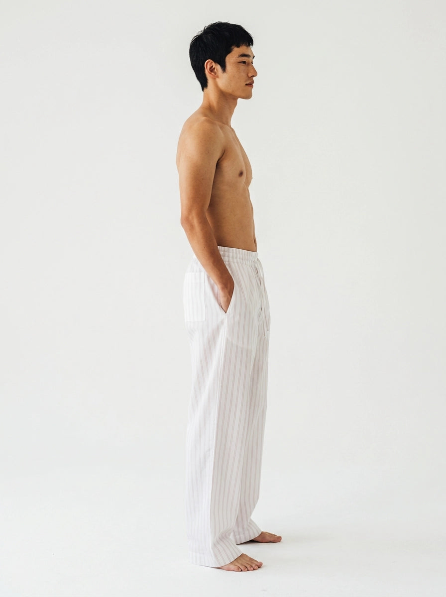 White & Red Fine Stripe Cotton Lounge Trousers