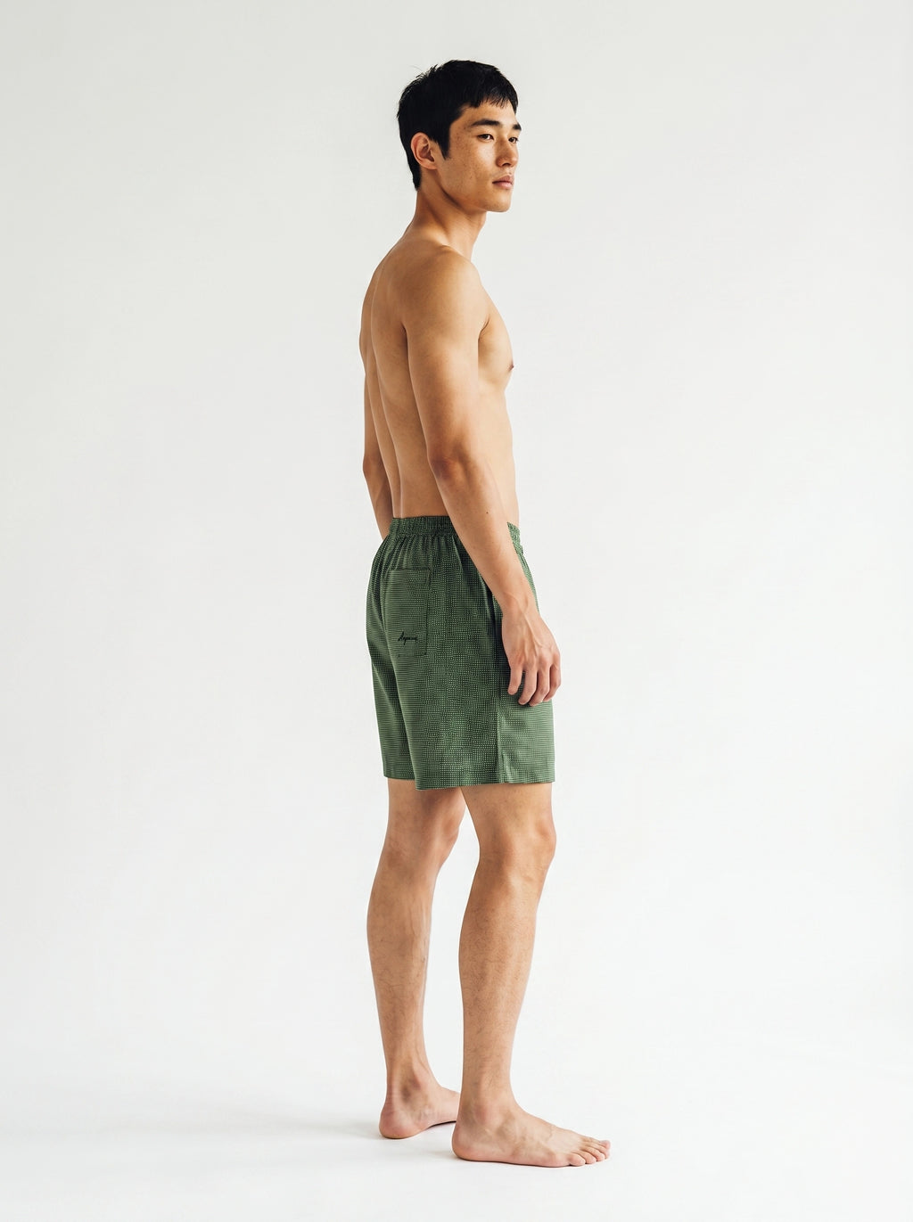 Olive Micro Print Cotton Silk Shorts