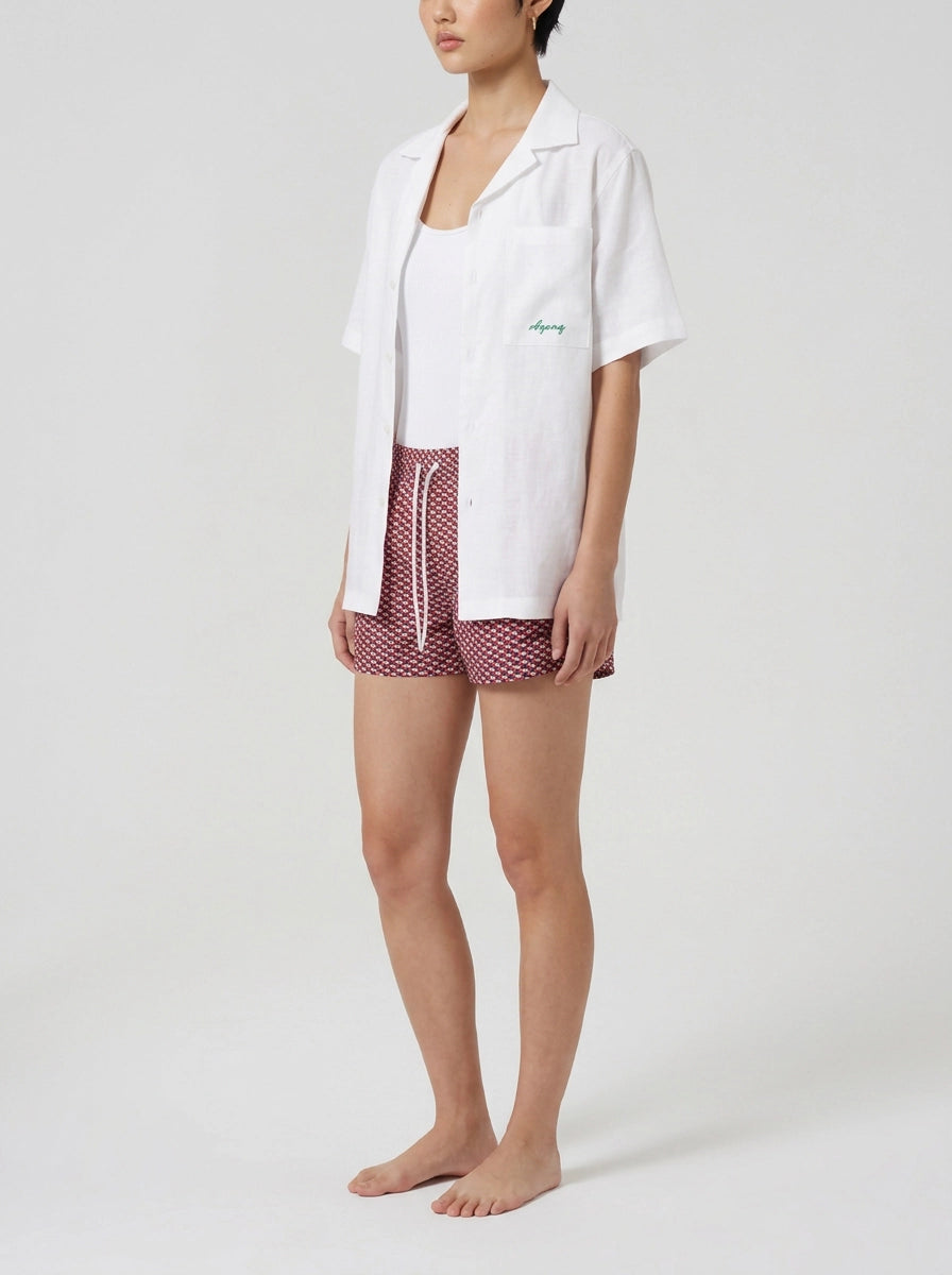 Red Geo Print Swim Shorts