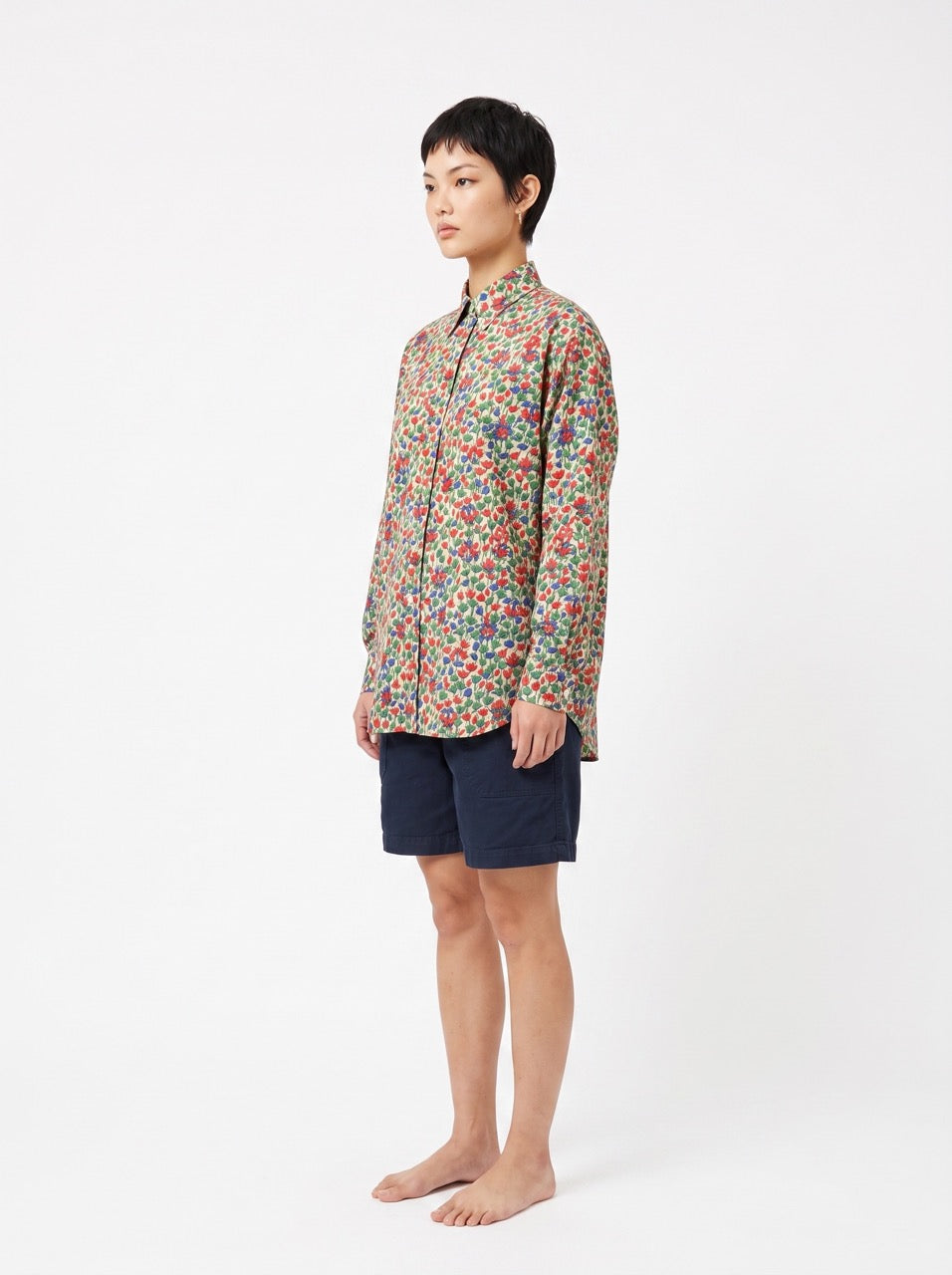 Cotton Silk Floral Print Button-Down Shirt