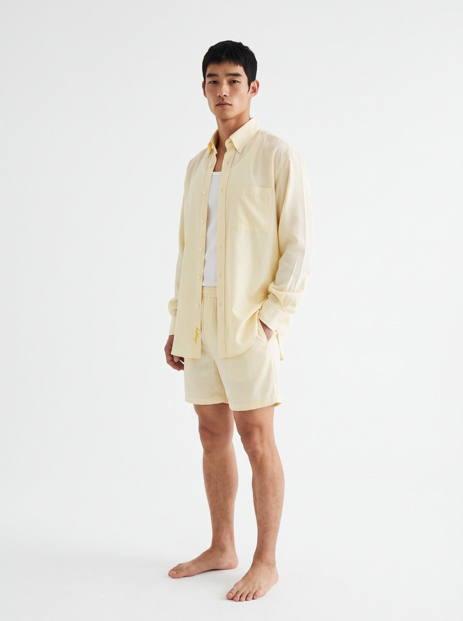 Solid Ivory Cashmere-Silk Button-Down Shirt