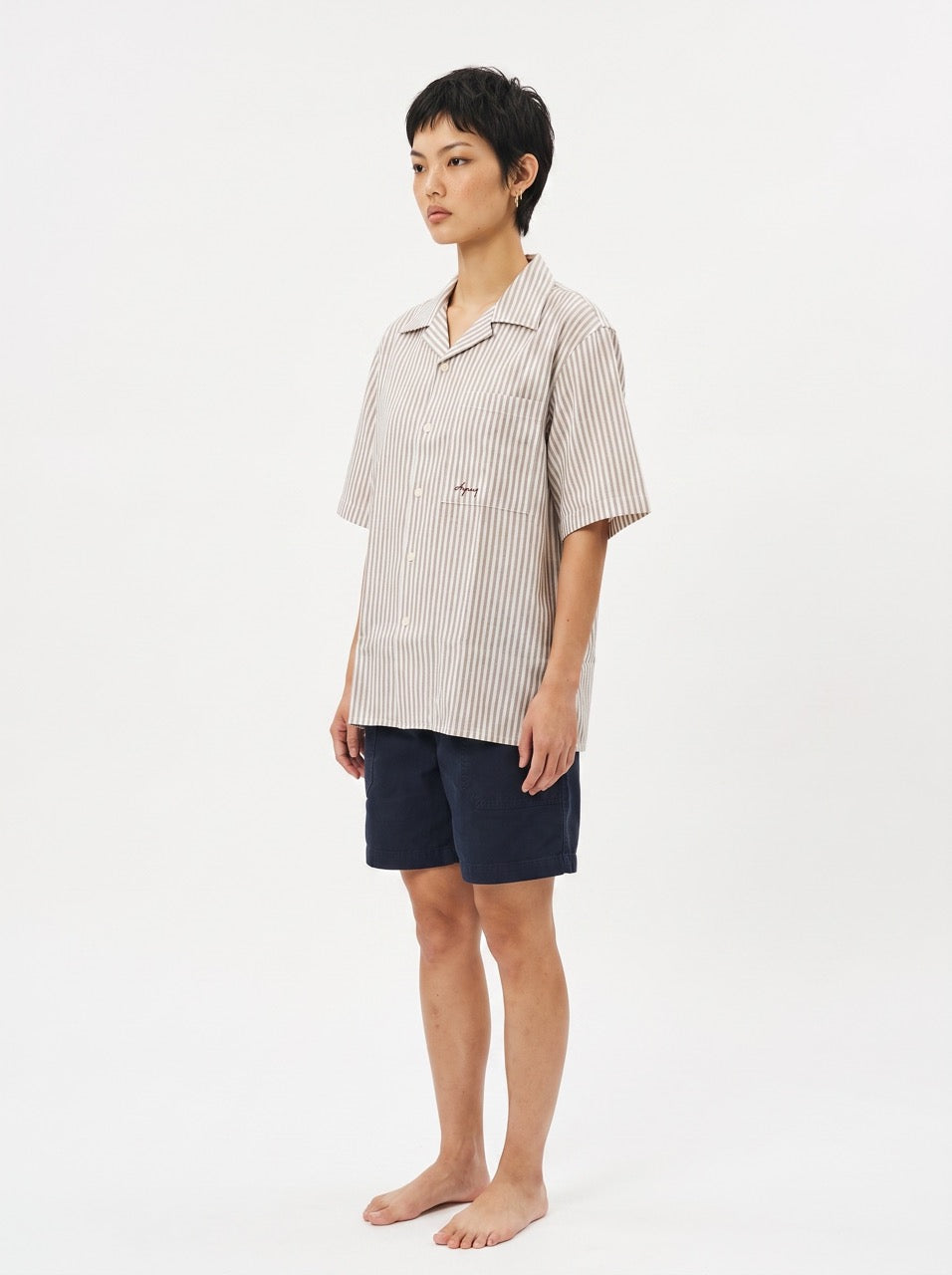 Bronze Stripe Yarn-Dyed Cotton Cuban Collar Shirt